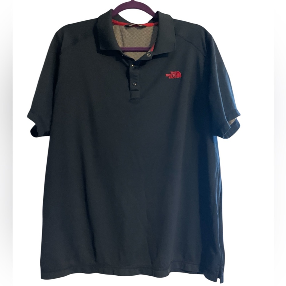 The North Face Navy Polo Shirt -‎ Moisture Wicking, Size Large, Red Logo